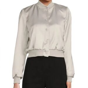 Truth Pearl Grey Cropped Satin Bomber Jacket. NWT size M
